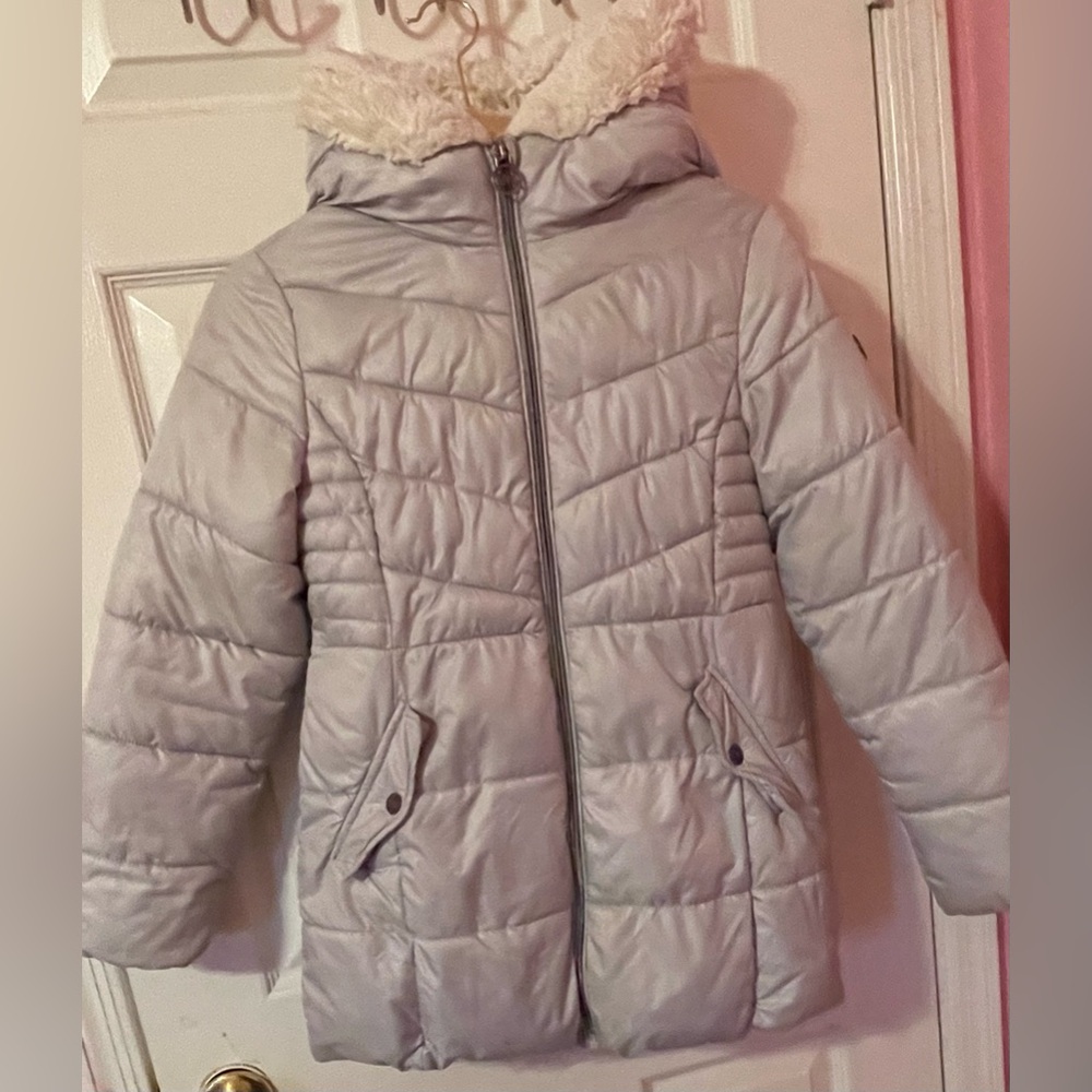 Michael Kors Girls Metallic Puffer Zipped Up Jacket with Hood Size Y14